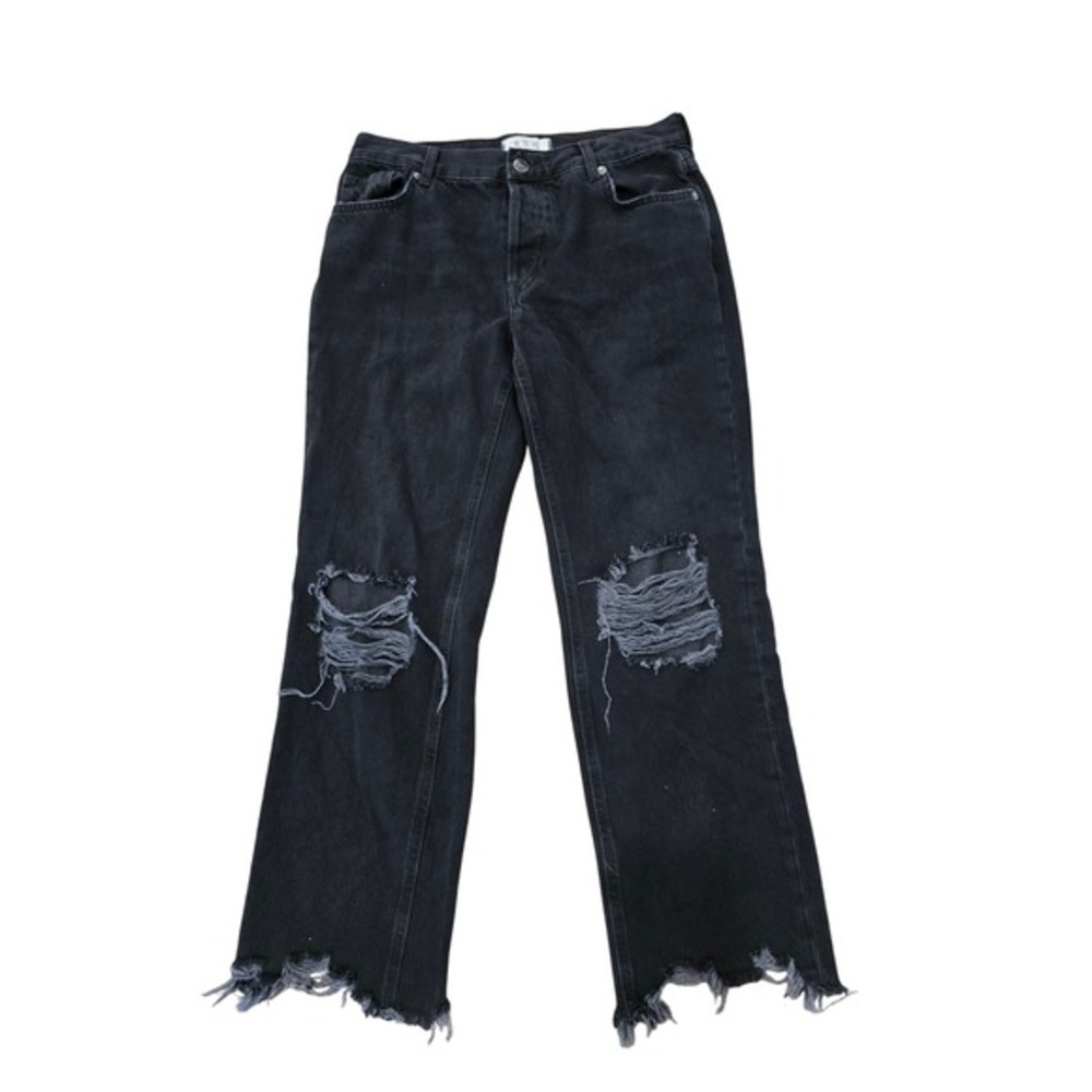 WE THE FREE Distressed Black Denim Jeans Cropped Raw Hem Size 26